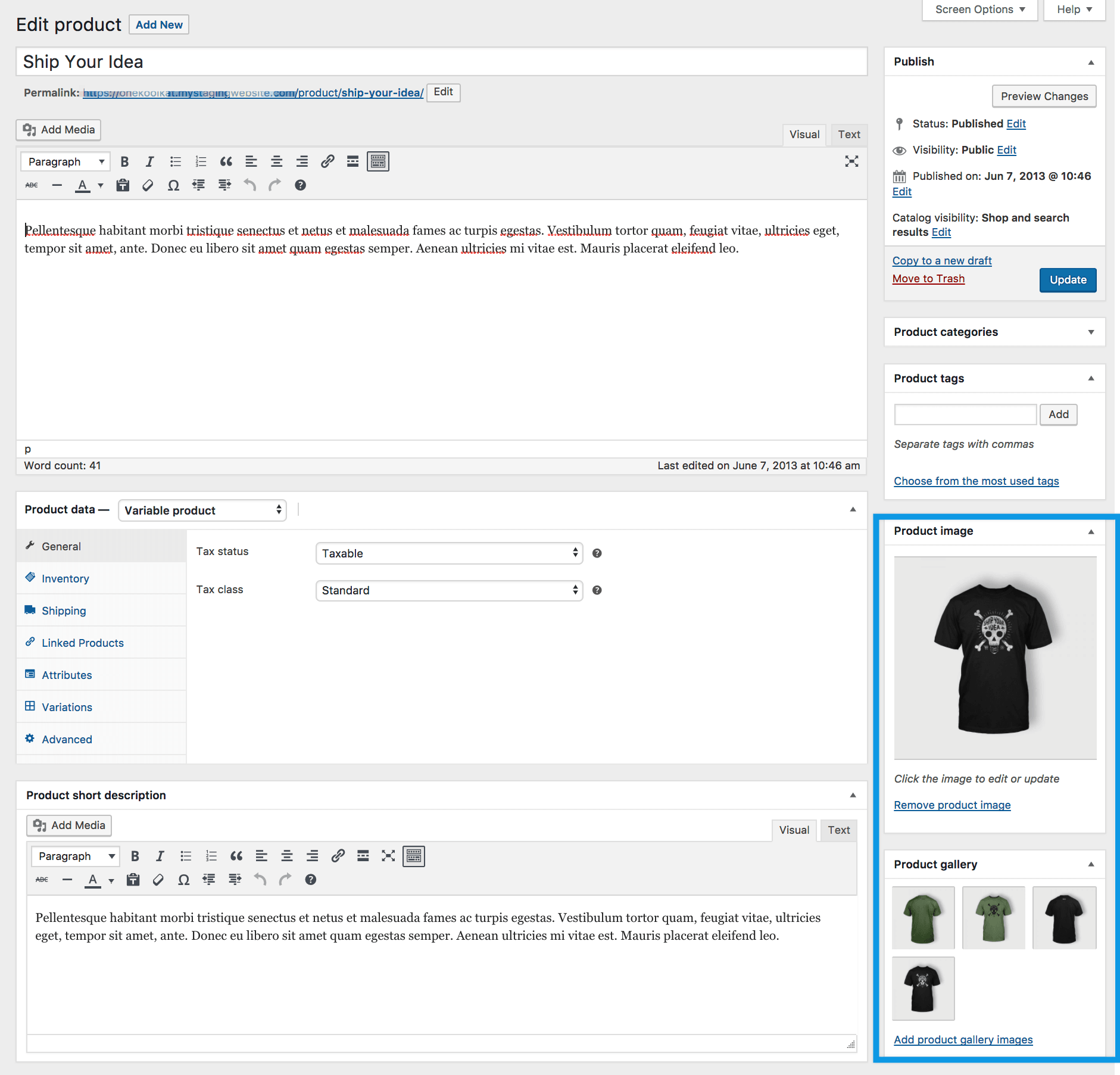 product image galleries settings